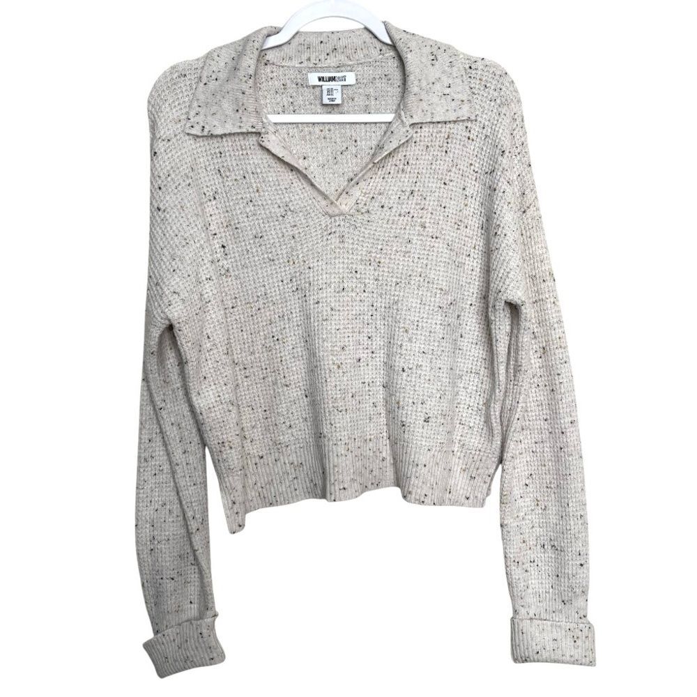 William Rast Waffle Knit Sweater Top Cream Flecked Cotton Blend Comfy Size XL